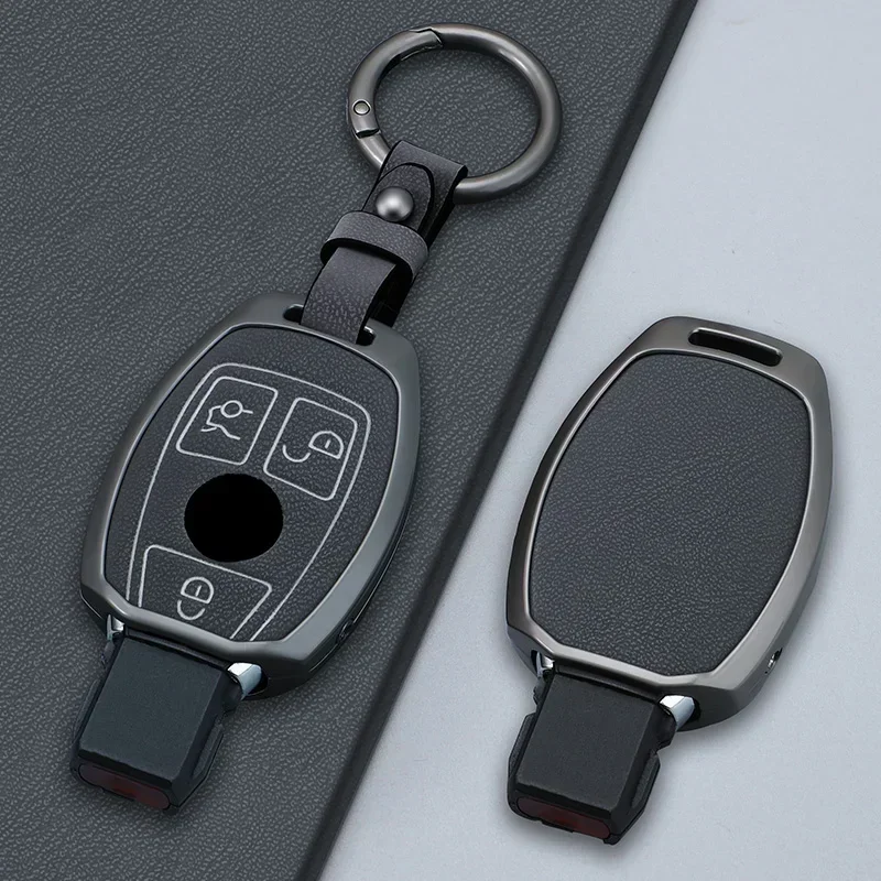 

Leather Zinc Alloy Keychain Car Remote Key Fob Cover For Mercedes Benz W 204/205/212/213/176/177 W219 A B C ES-Class GLC CLA AMG