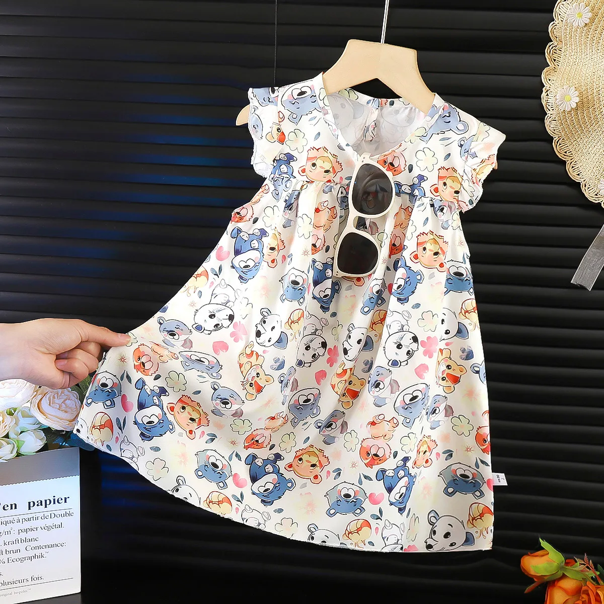 

Girls Colorful Patterns V Neck Design Skirt Kids Adorable Sleeveless Dress Ideal Casual Summer Wear Children Floral Print Dress