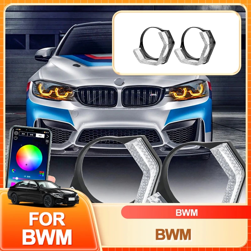 

Glasses Holder 3 Inch 5D RGB LED Angel Eyes Halo Rings Rectangular DRL Covers With Turn Signal Light App Control Halo Covers