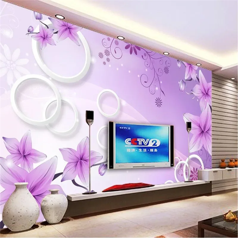 beibehang Home Decor Purple lily flower circle Hotel Background Modern Mural for Living Room Murales De Pared 3d Wallpaper