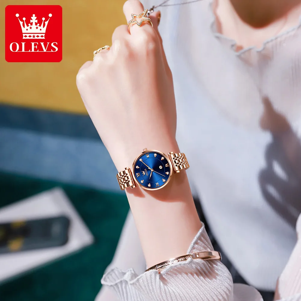 OLEVS 5866 Fashion Original Women\'s Watches Calendar Rose Diamond inlay Quartz watch Simplicity Versatile Brand Lady Wristwatch