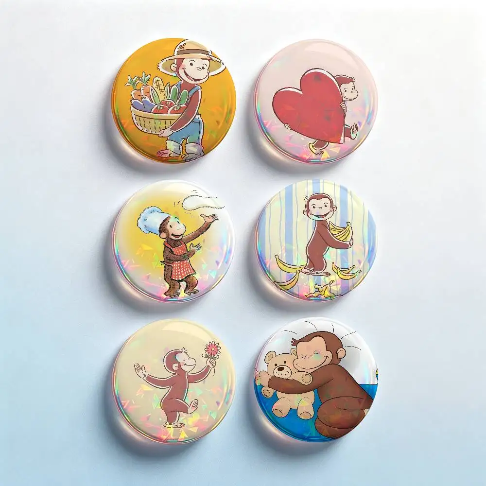 Monkey C-Curious Cute G-George 2 Pieces Set Badge Set Fashion Brooches for Women Men Backpack Accessory Bag Badge Jewelry Gift