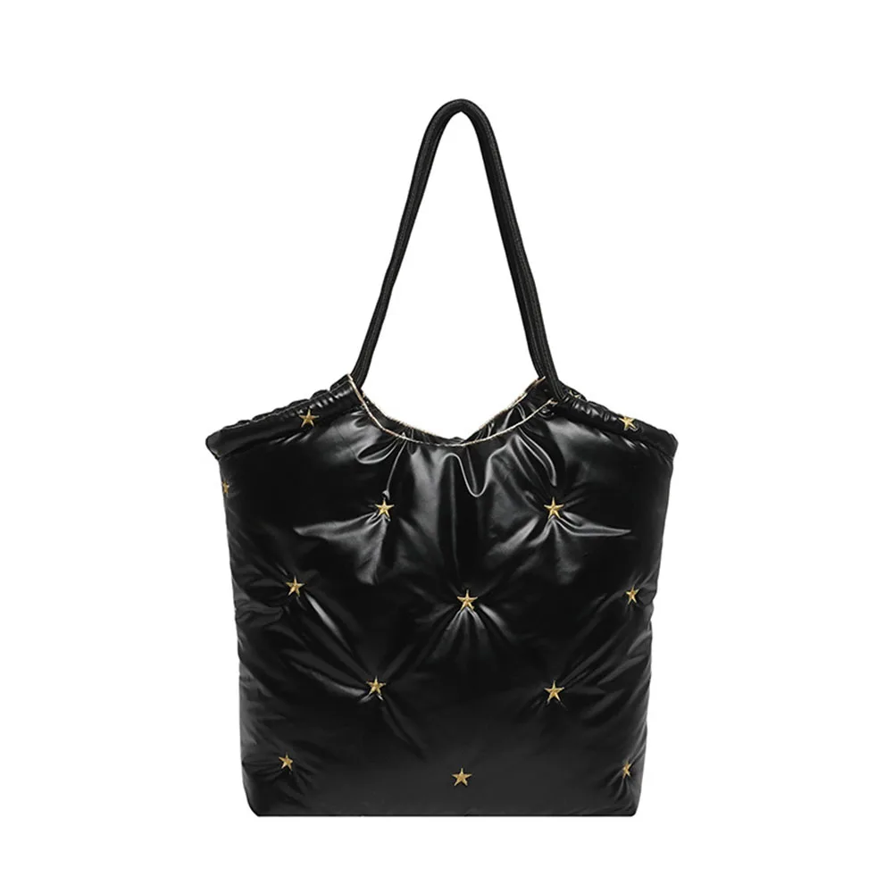 Star Pattern Glossy Tote Bag Faux Leather Large Capacity Womens Shoulder Bag Simple Style Luxury Underarm Bag for Women Use