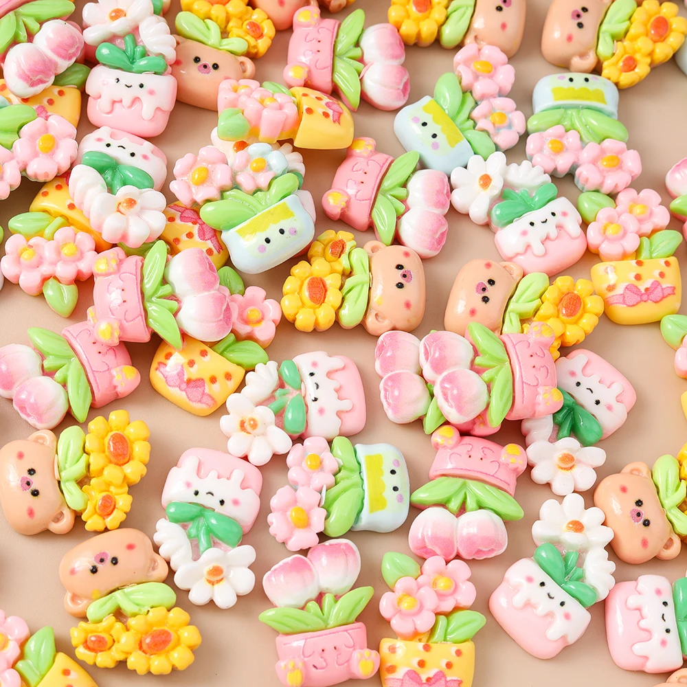 Leslie 15 Stück Niedliche Harz-Anhänger mit Sonnenblumen und Kakteen, Flache Cabochons für Handgemachte Haarspangen, Nagelkunst, Kinderspielzeug und Bastelarbeiten – Detail 6