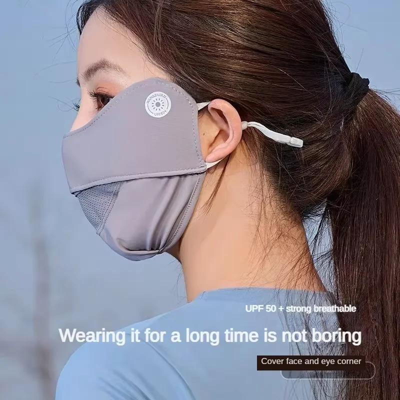 

Adjustable ear-hook Mask Anti-UV Cool ice silk breathable Summer Solid Color Cover Women Men Sunshade face mask