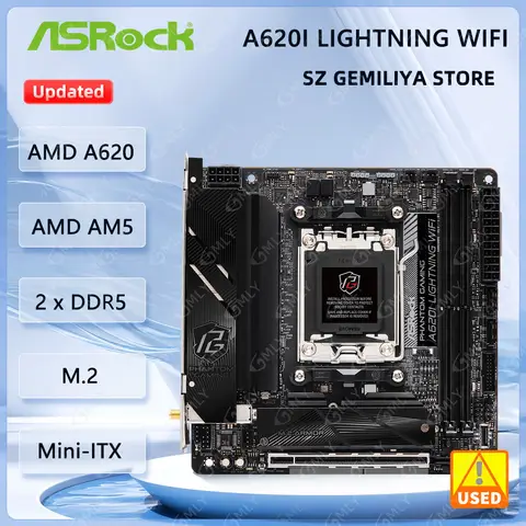 ASROCK A620I Lightning WiFi Mini-ITX placa base Socket AM5 AMD A620 DDR5 128GB M.2 compatible con CPU Ryzen 5 7400F Ryzen 7 7700