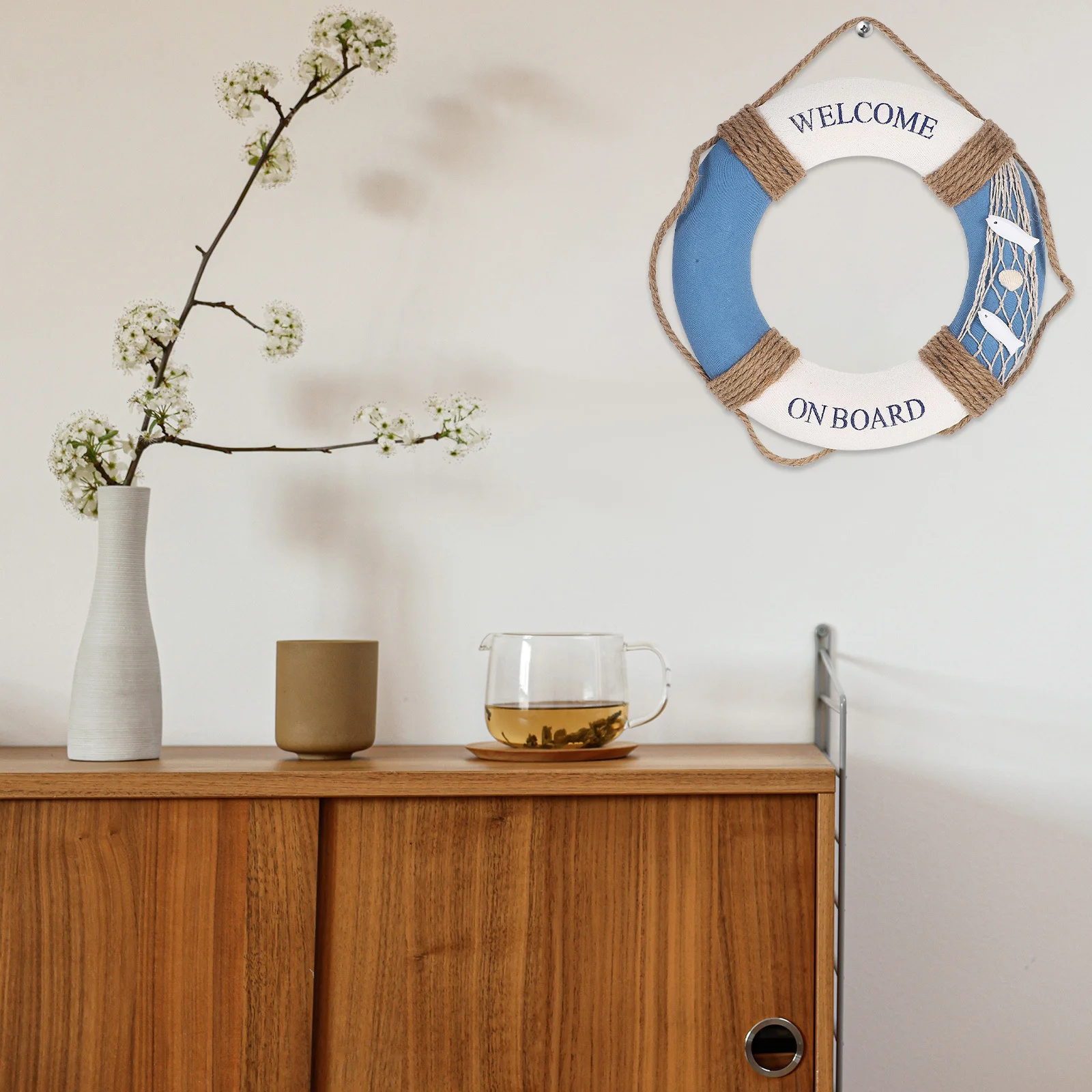 

1Pcs Blue Lifebuoy Hanging Door Sign 30Cm Mediterranean Style for Cafe Restaurant Bar Club Wall Hanging Decoration