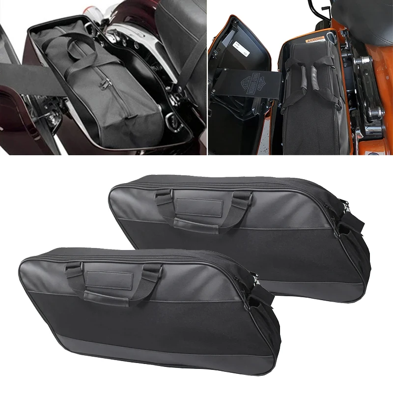 Black Motorcycle Saddle Bag Luggage Soft Rack Liner Saddlebag For Harley Touring Road King Electra Street Glide Ultra Tour 93-23
