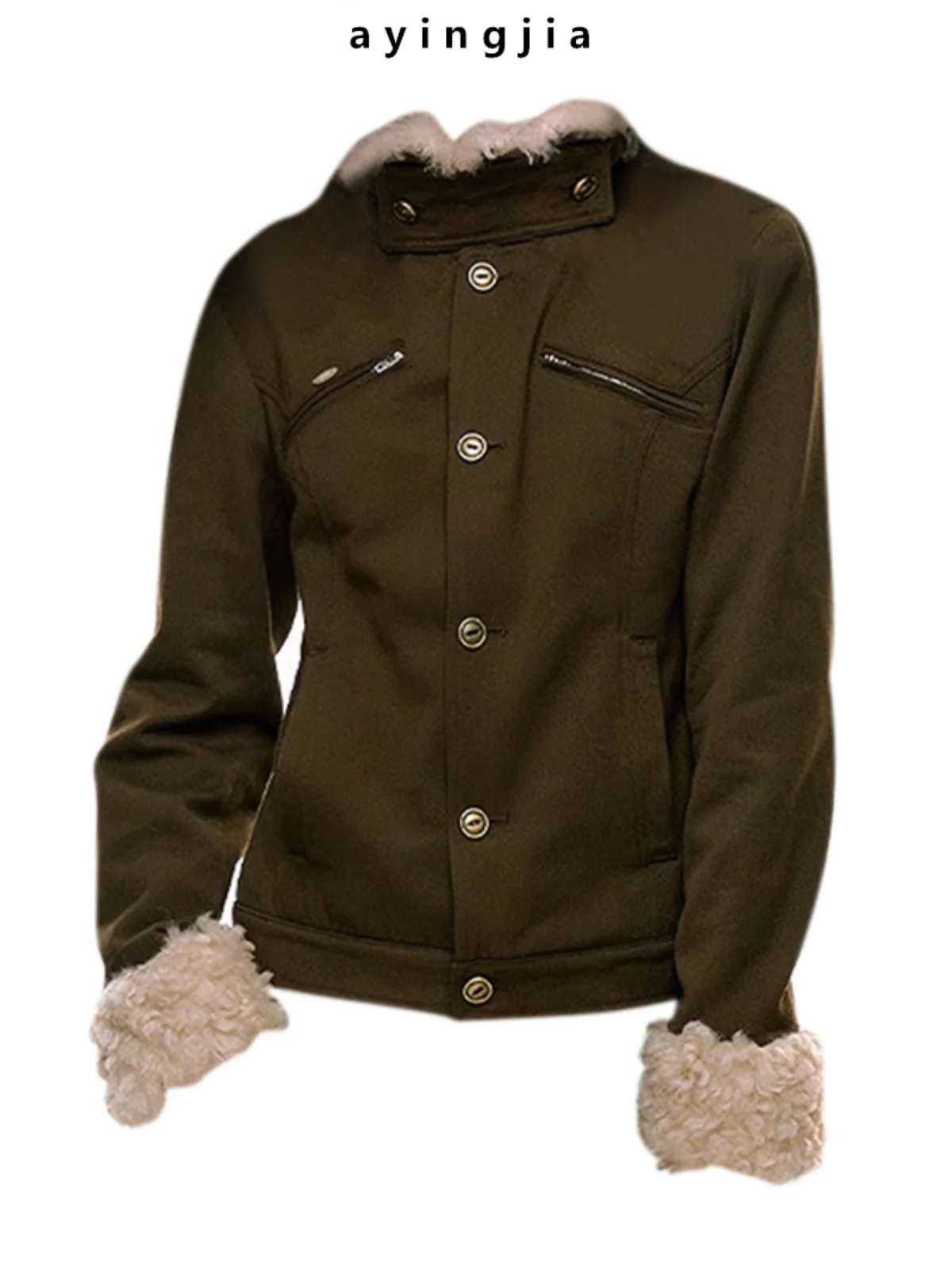 

Американский ретро-пальто с меховым воротником, приталенное, утепленное, уникального дизайна, для женщин, зимнее, индивидуальный стиль