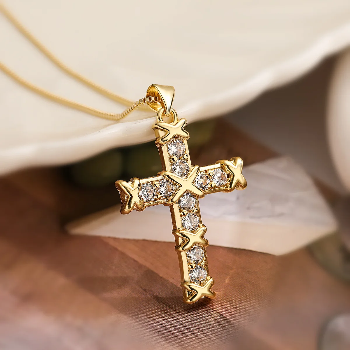 Minimalist Design Cross Pendant Necklaces For Women Girls,Cubic Zirconia Accessories Stainless Steel Chain Party Daily Jewelry