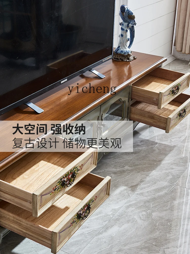 v4 American Style TV Cabinet Solid Wood Coffee Table Set Master Bedroom Floor Cabinet Storage Simple Versatile