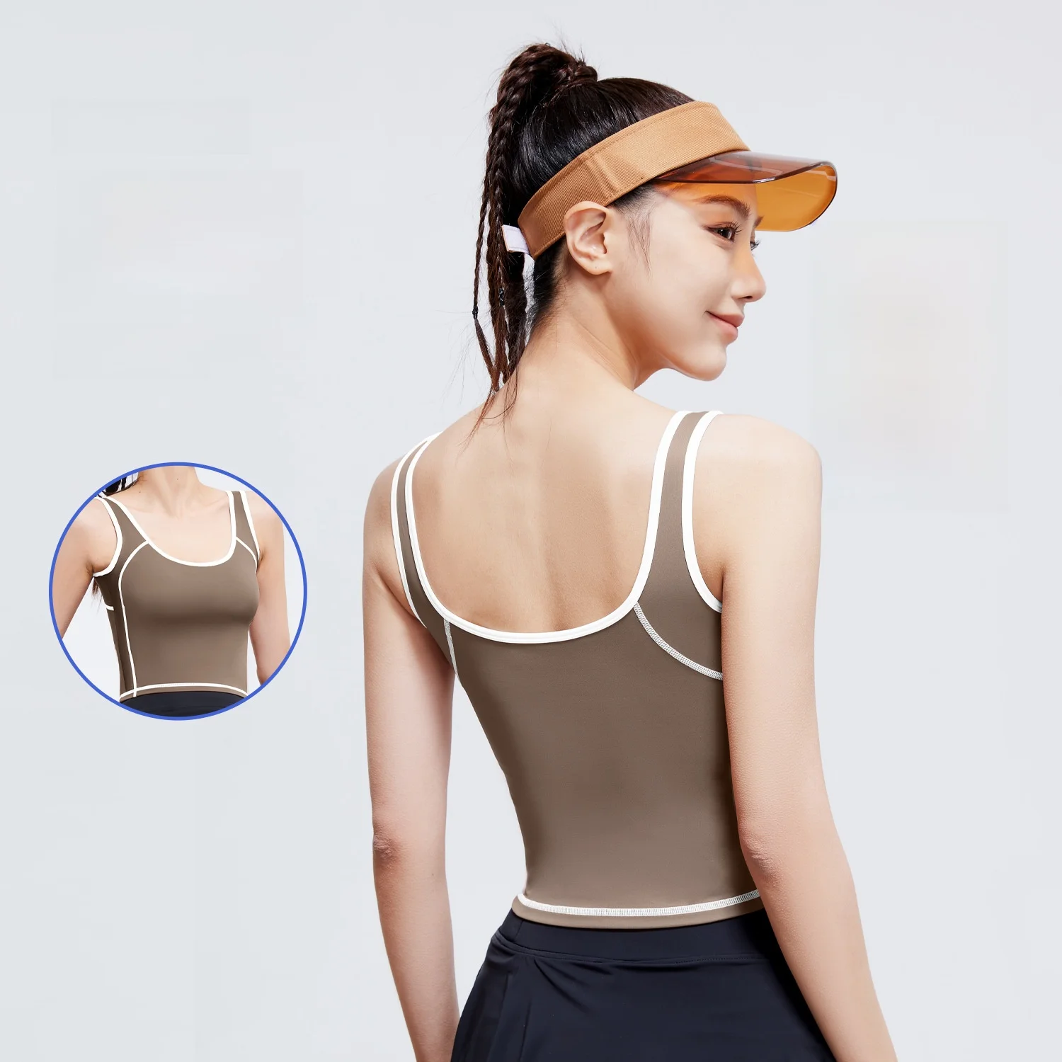 

Juyitang женский спортивный жилет персикового цвета с дугой U-образной формы, высокоэластичный пуш-ап, контрастный встроенный противоударный топ для йоги