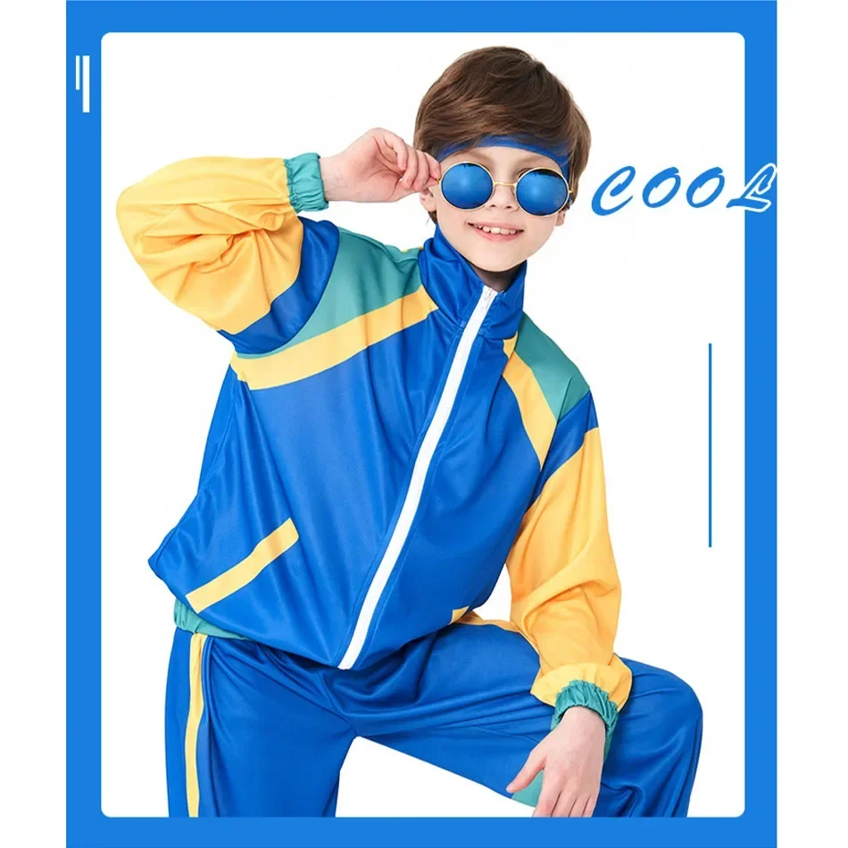 Kids 70s 80s Retro Disco Hippie Costume Halloween Carnival Party Cosplay Unisex Tracksuit Suit For Boy Girl Uniform Spring Coats