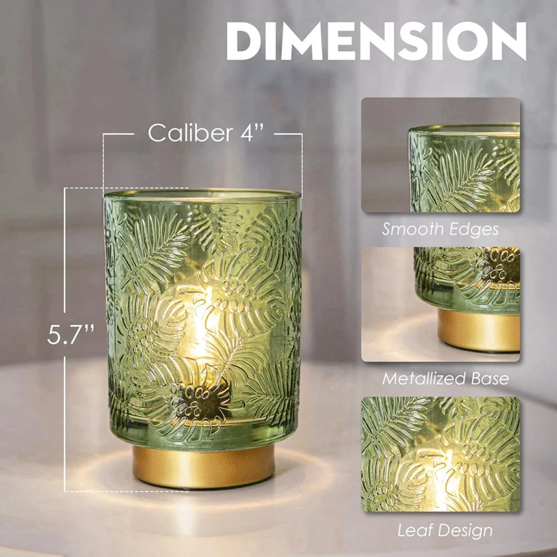 Small Battery Operated Lamp - Portable Cordless Lamp For Home Decor, Glass Table Lamp With Decor Aesthetic Jade Green