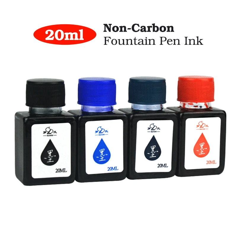 4colors Non-Carbon 20ml Bottle Fountain Pen Ink,Black,Blue,Red,Dark Blue,Non-Erasable,Office And Student Supplies