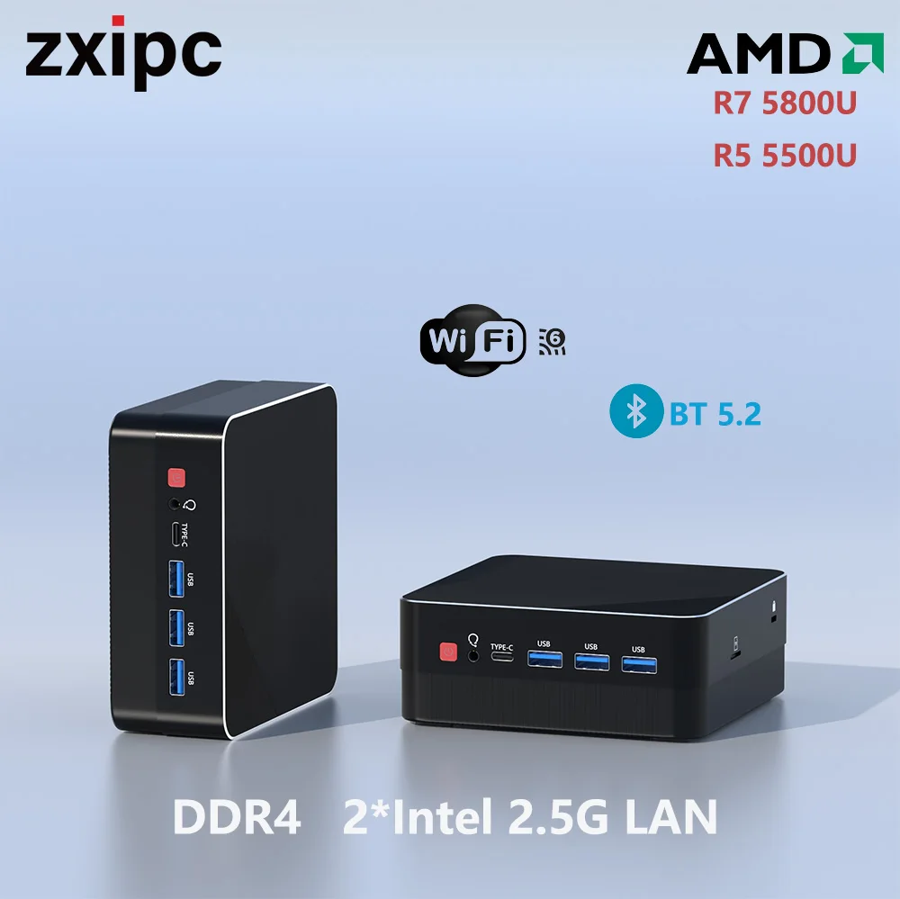 ZXIPC-Mini PC Gaming Computer, AMD Ryzen 7 4800H R5 5500U, Intel Core i7 1165G7, i5 1335U CPU, Windows 11 Pro NUC Office DDR4 NVMe