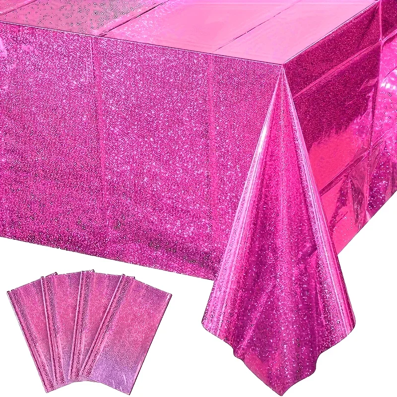 Rose Gold Holographic Tablecloth Heat resistant, Waterproof Easy-Clean Disposable Plastic Table Cover, Gradient Laser Design