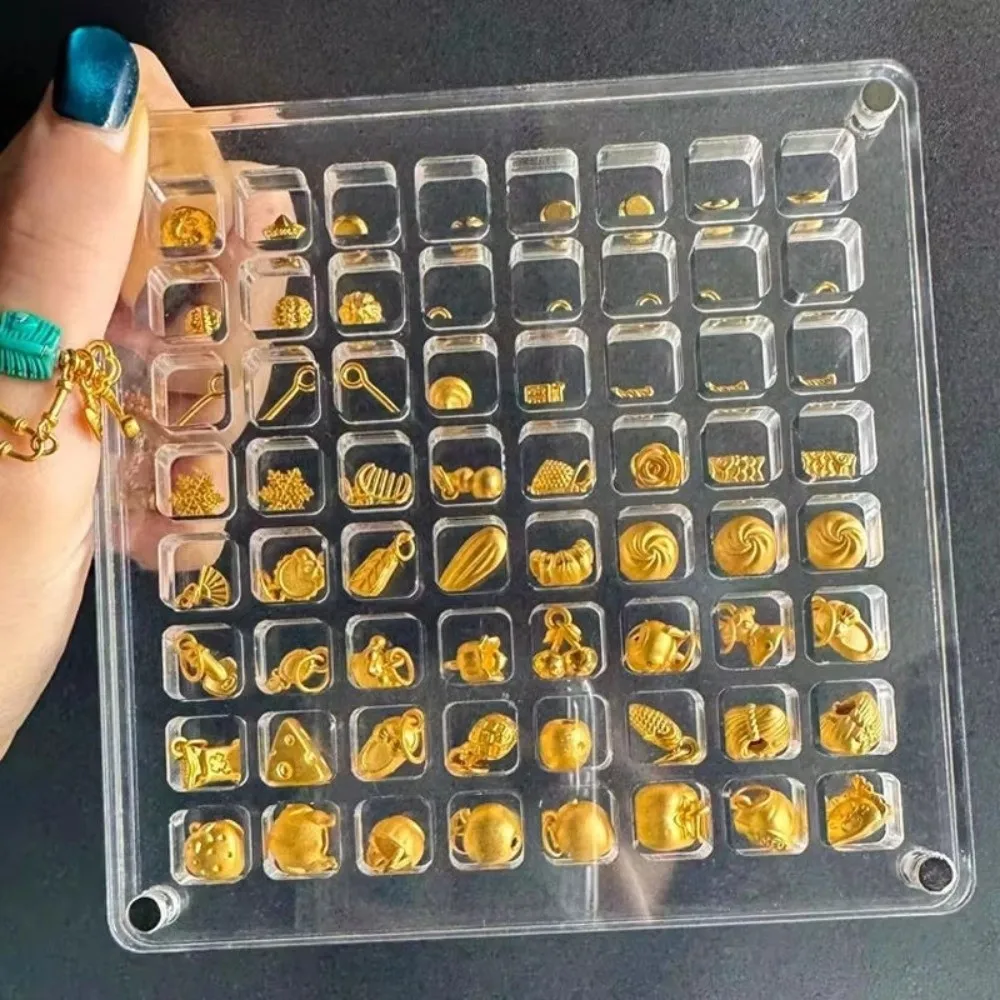 New 36/64/100 Grids Storage Box Transparent Square Shape Organizer Box Acrylic Collection Box Gold Bean Storage