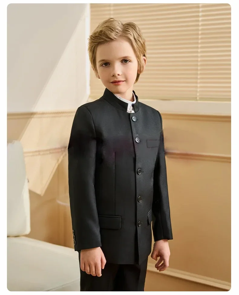 Boys Suit Slim Fit Party Outfit Formal Stand Lapel Wedding Tuxedo 2 Pieces Kids Blazer Black Dress Business Jacket Pants