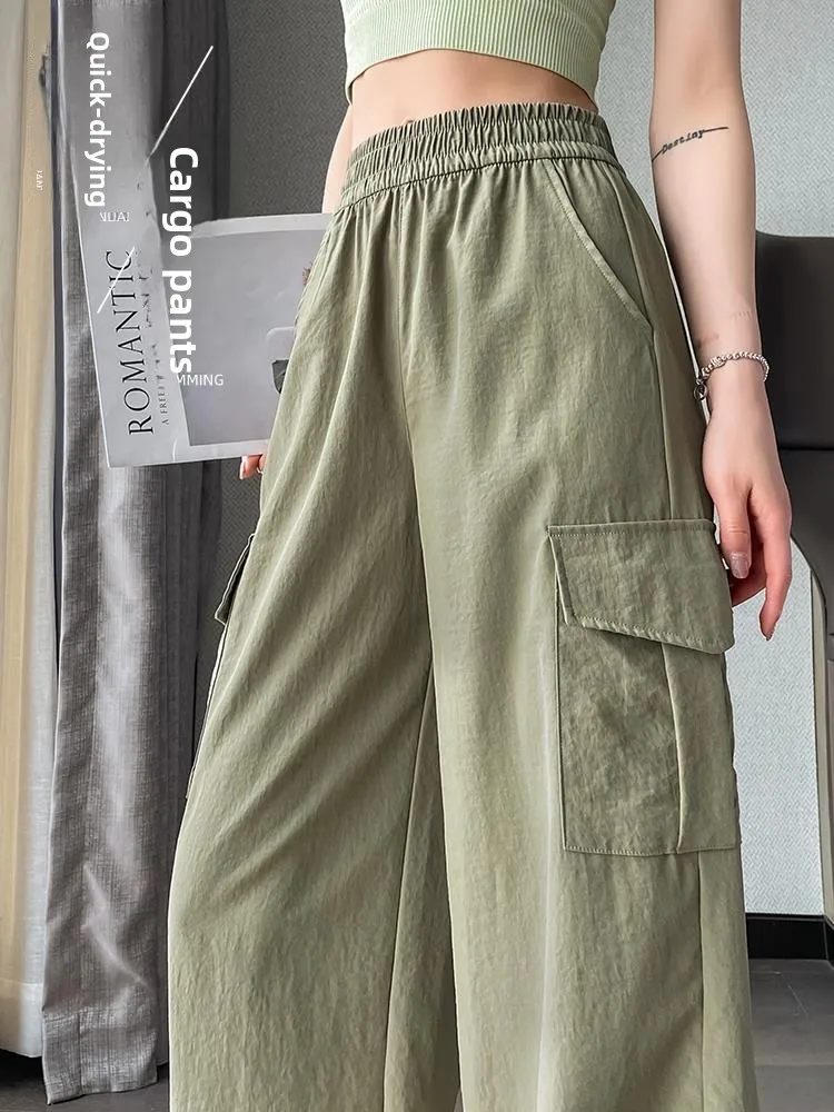 

plus Size Quick Dry Workwear Wide Leg Pants Women Summer Cool Breathable Slimming Outdoor Hiking Straight Mountain Pants