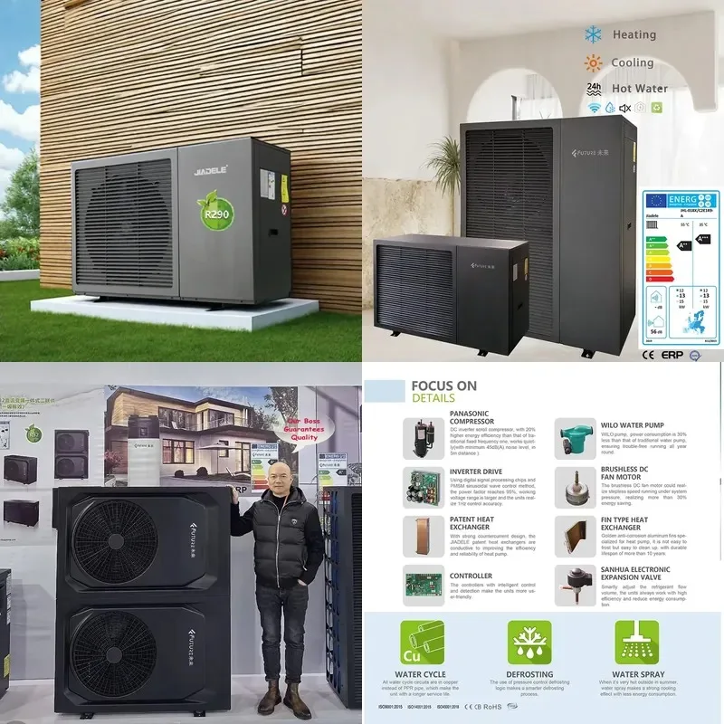 Hot Sale JIADELE EVDC Inverter R290 Air Water Heat Pump Solar 8-16KW Class A+++ WiFi Controlled High Efficiency Central