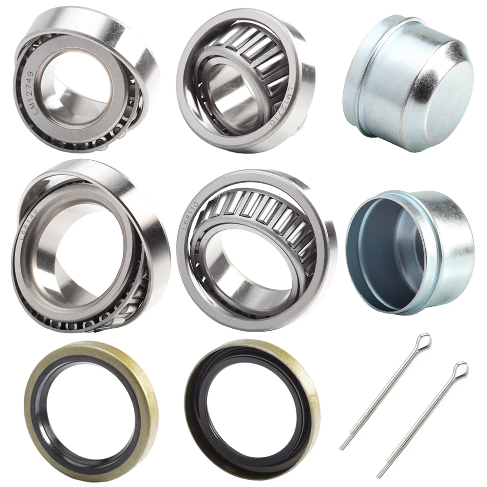 2 Sets 1-1/16'' Axles Trailer Wheel Hub Bearings Kit LM12749/10 L68149/10 1.65''x2.33''TB Seal 1.78''Dust Cover Cotter Pin.