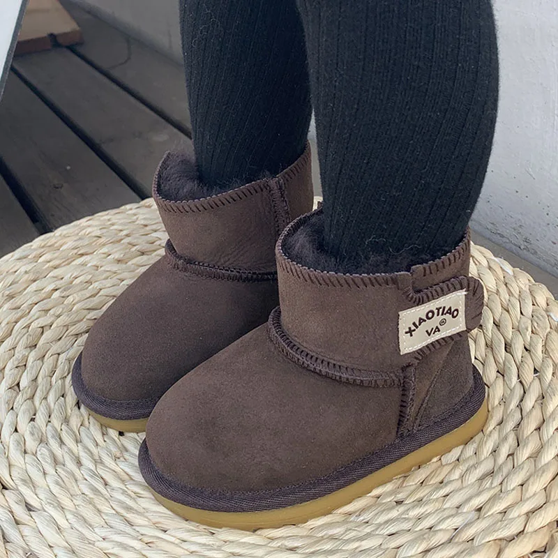 BeckyWalk 2024 New Winter Girls Boys bambini stivali da neve Warm Baby Toddler Boots scarpe per bambini in vera pelle antiscivolo CSH733