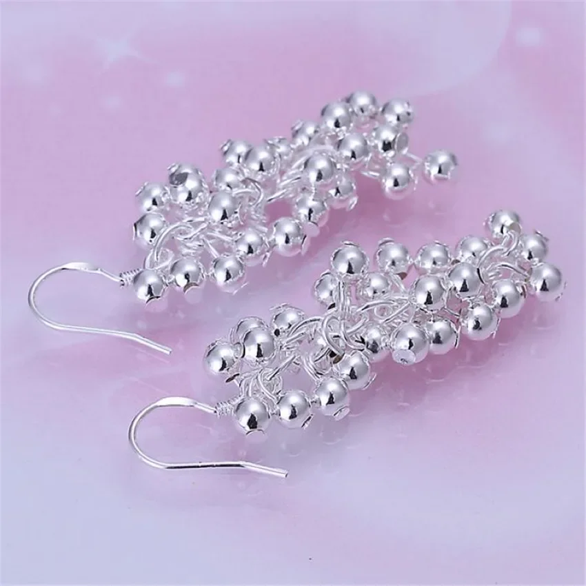 Beautiful Vintage Grape Pearl Silver 925 Plated Earrings Burst Models Jewelry New Listing Christmas Gift Free Shipping