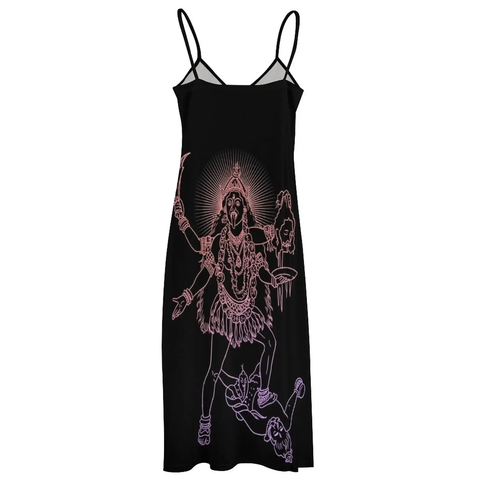 Hindu Godin Kali Lijntekening Vectorillustratie, Dood, Aziatische Spirituele Symbool, Oosterse Wijsheid, Yoga, Mouwloze Jurk