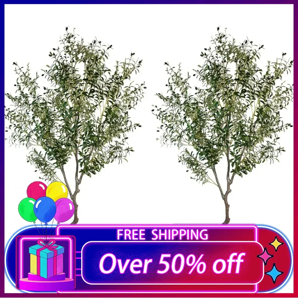 

Artificial Tree Faux Olive Tree 8ft(92in,3200leaves) Tall Fake Olive Plant in Pot Fake Silk Trees Faux Plants Indoor 2pack