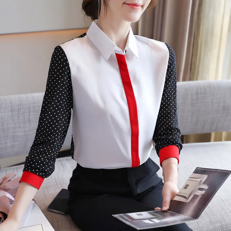 Office Lady Loose Fashion Lace Chiffon Shirts Spring New Striped Patchwork Simple Casual Blouse Women Clothing