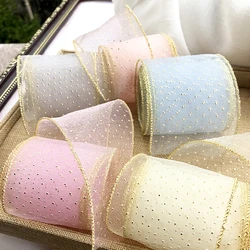 Chainho,Gauze Ribbon,Pure Color,With Golden Dot,DIY Handmade Bow Tie Materials,Gift Flower Packaging,Width 70mm,SD08