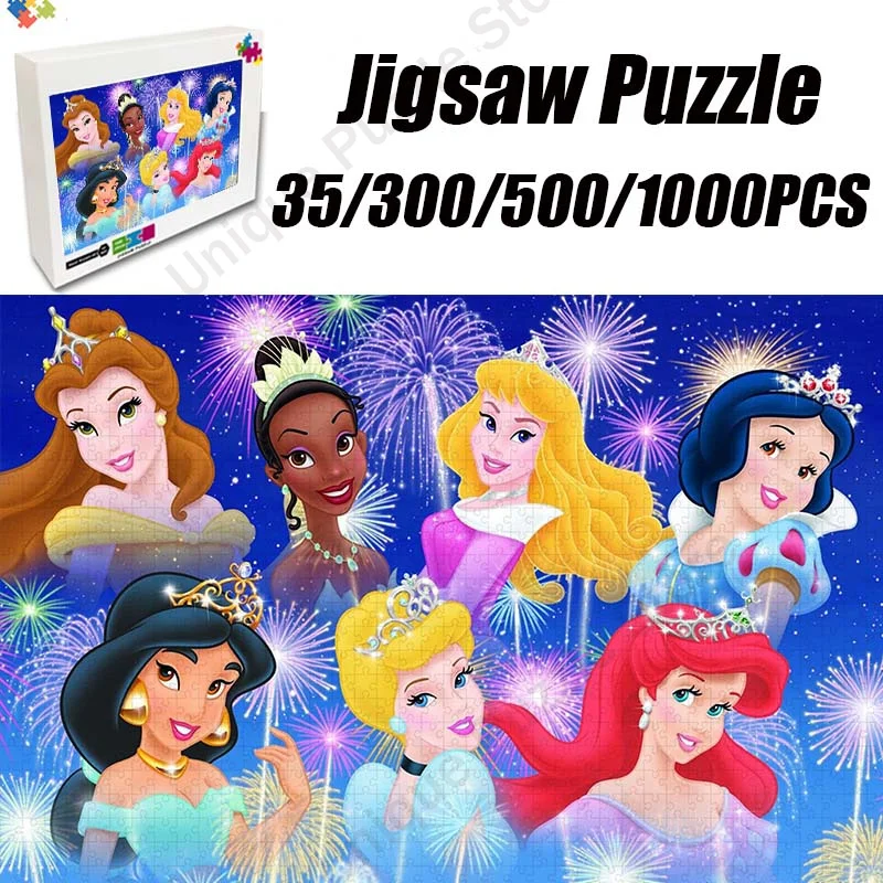 

Disney Princess Jigsaw Puzzle 35/300/500/1000 Pieces Puzzle for Adults Cartoon Pictures Decompress Entertainment Educational Toy