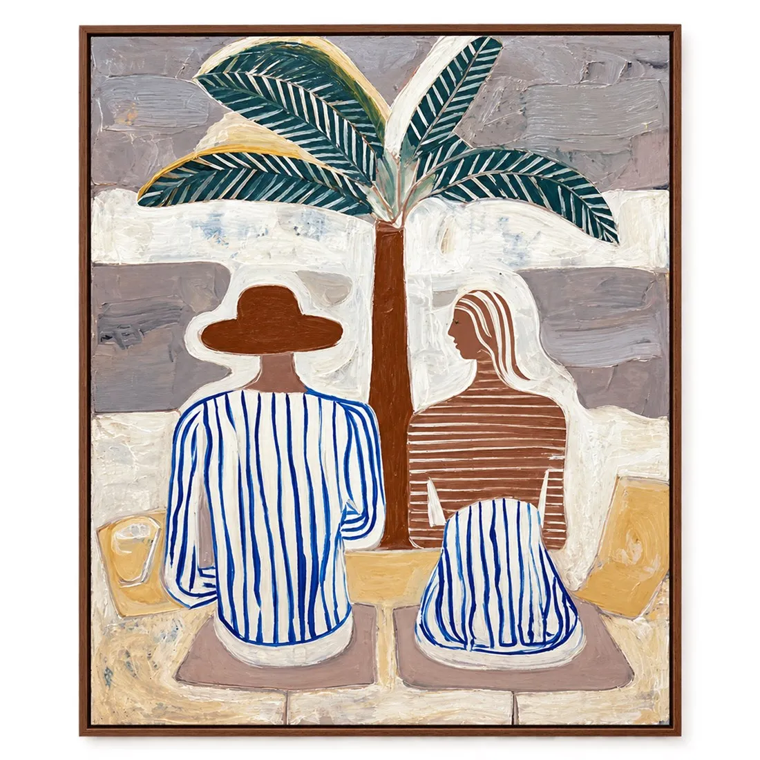 HandPainted Couple under Palm Tree Boho Oil Painting,Canvas Wall Print,HighGrade Home Decoration Artwork for Bedroom,Living Room