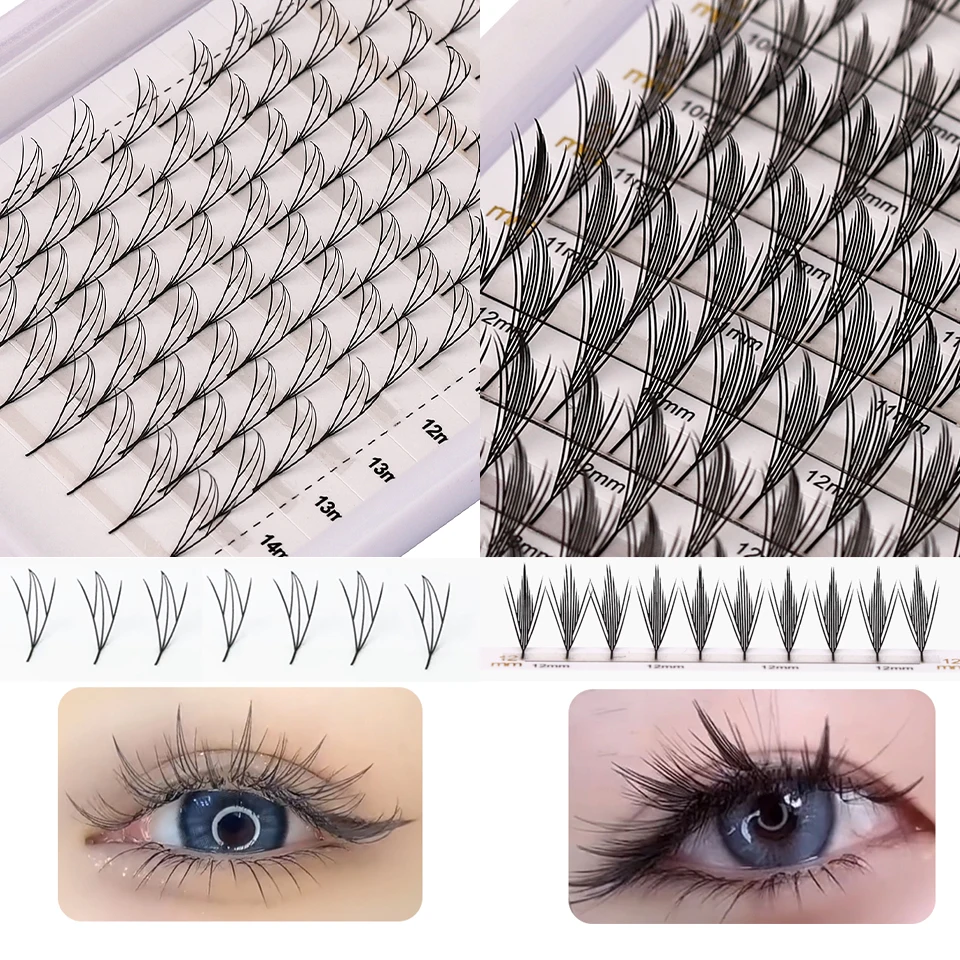 Comic Eyelash Spire Fans 3D Elf Printing Premade Fan Feather Shaped Pteris Eyelash Extension Anime Flase Eyelash Supplie Makeup