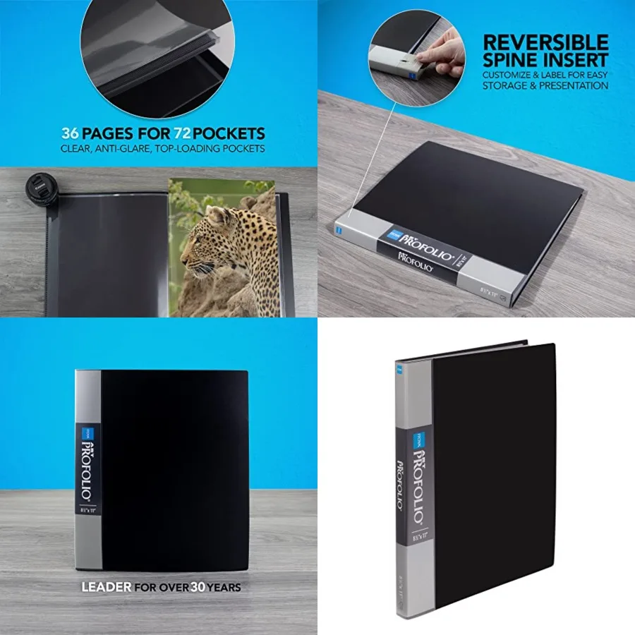 

Original Art ProFolio 8.5x11 Black Art Portfolio Binder with Plastic Sleeves for 72 Pages - Ideal for Artists and Designers to