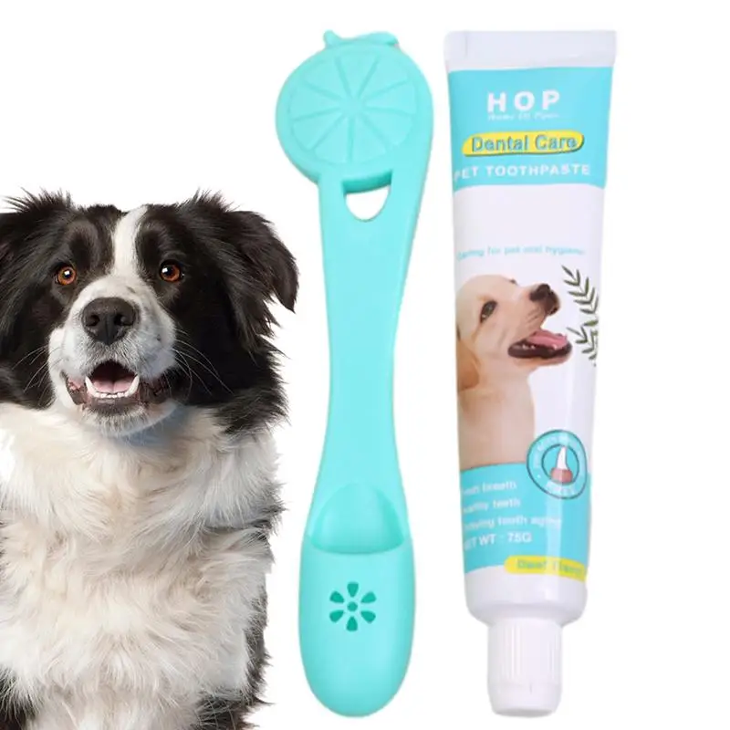 Puppy Tooth Brushing Kit Effective Natural Beef Extract Toothpaste For Dogs Soft Silicone Finger Sleeve Dog Toothbrush Kit For