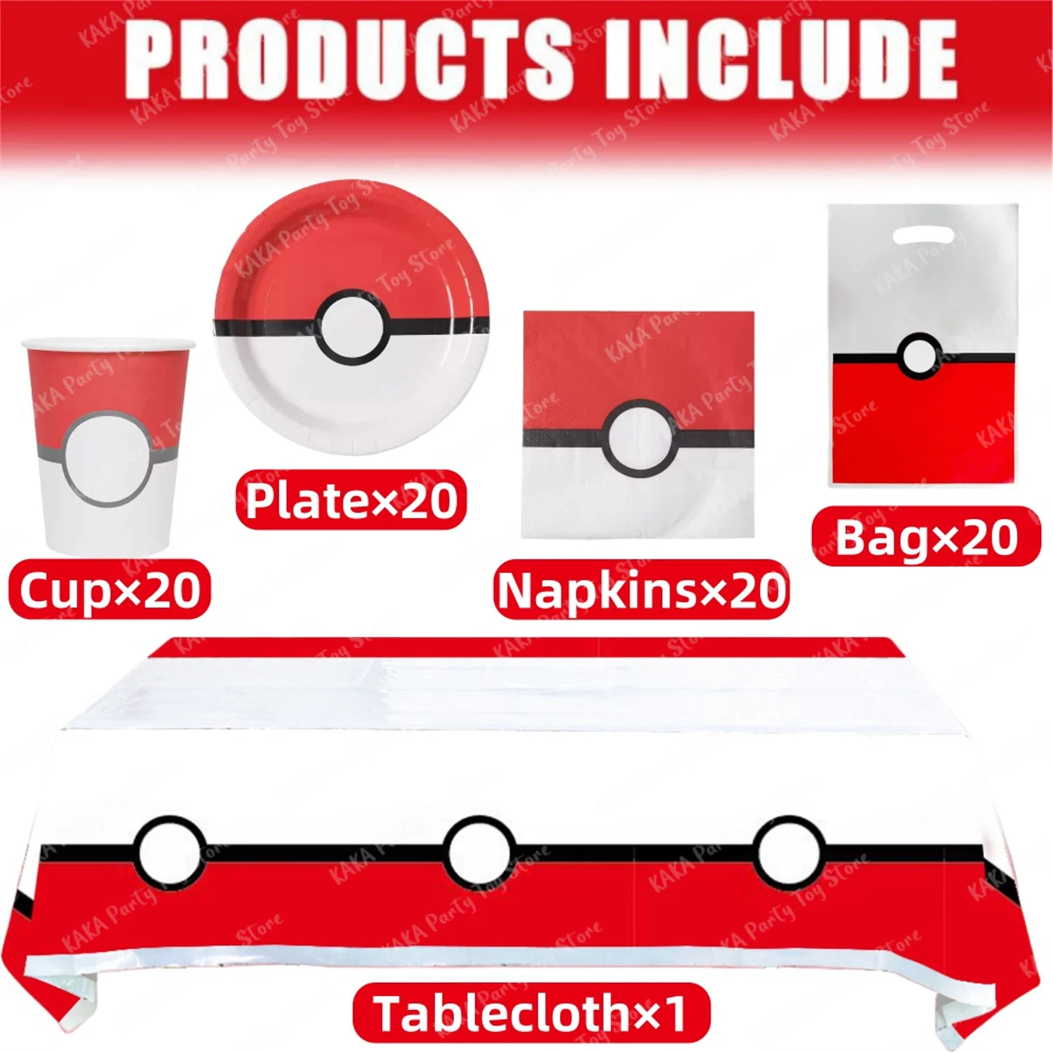 81Pcs/Set Pokemon Birthday Decorations Pokeball Theme Paper Cups Plates Napkins Gift Bag Tablecloth For Kids Party Supplies Toys