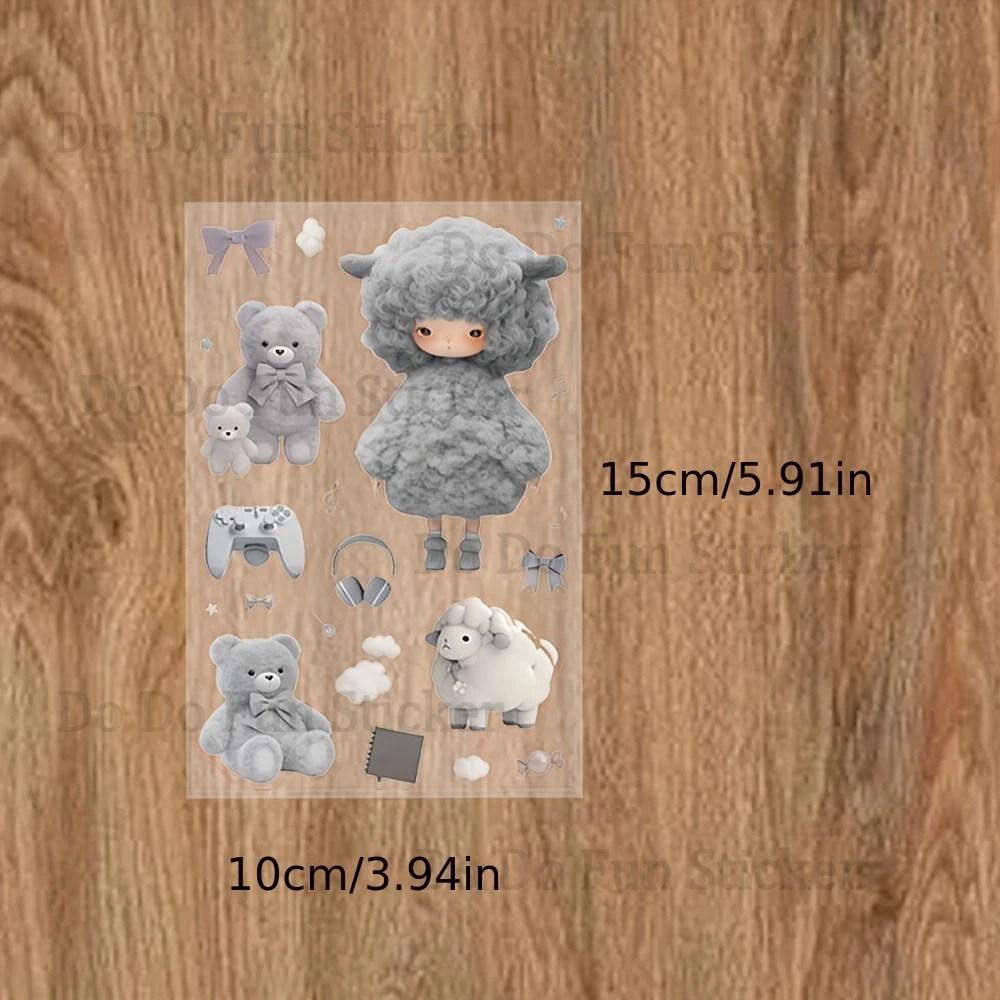 2PCS Gray Purple Furry Personality Doll Peripheral Ins Style Fashion DIY Sticker Waterproof PET Transparent Material Art Decal