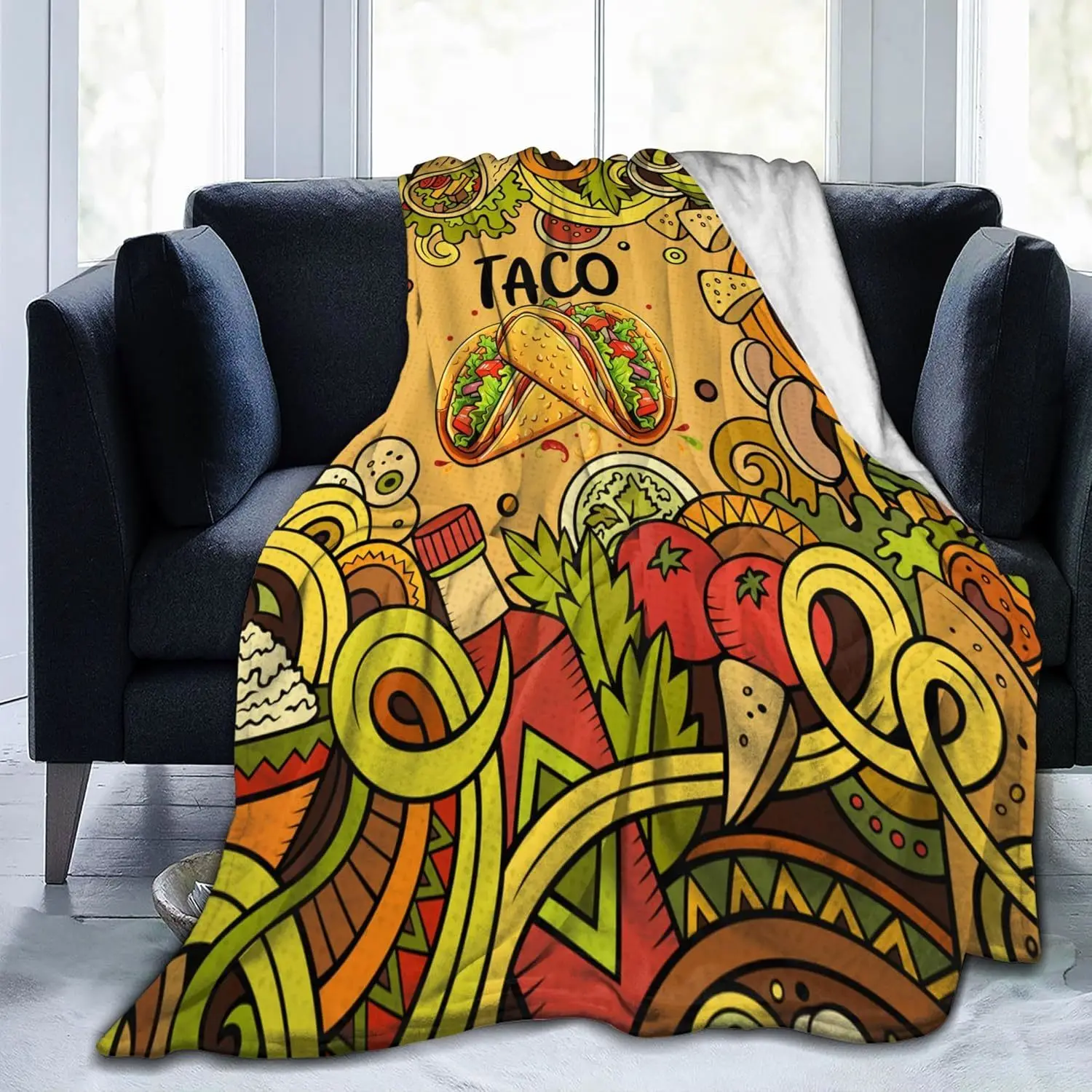 Funny Doodle Cartoon Style Throws Cute  Blanket Gifts for Kids Adults Soft Warm Lightweight Cozy Cmexican Tacos Food Blankets