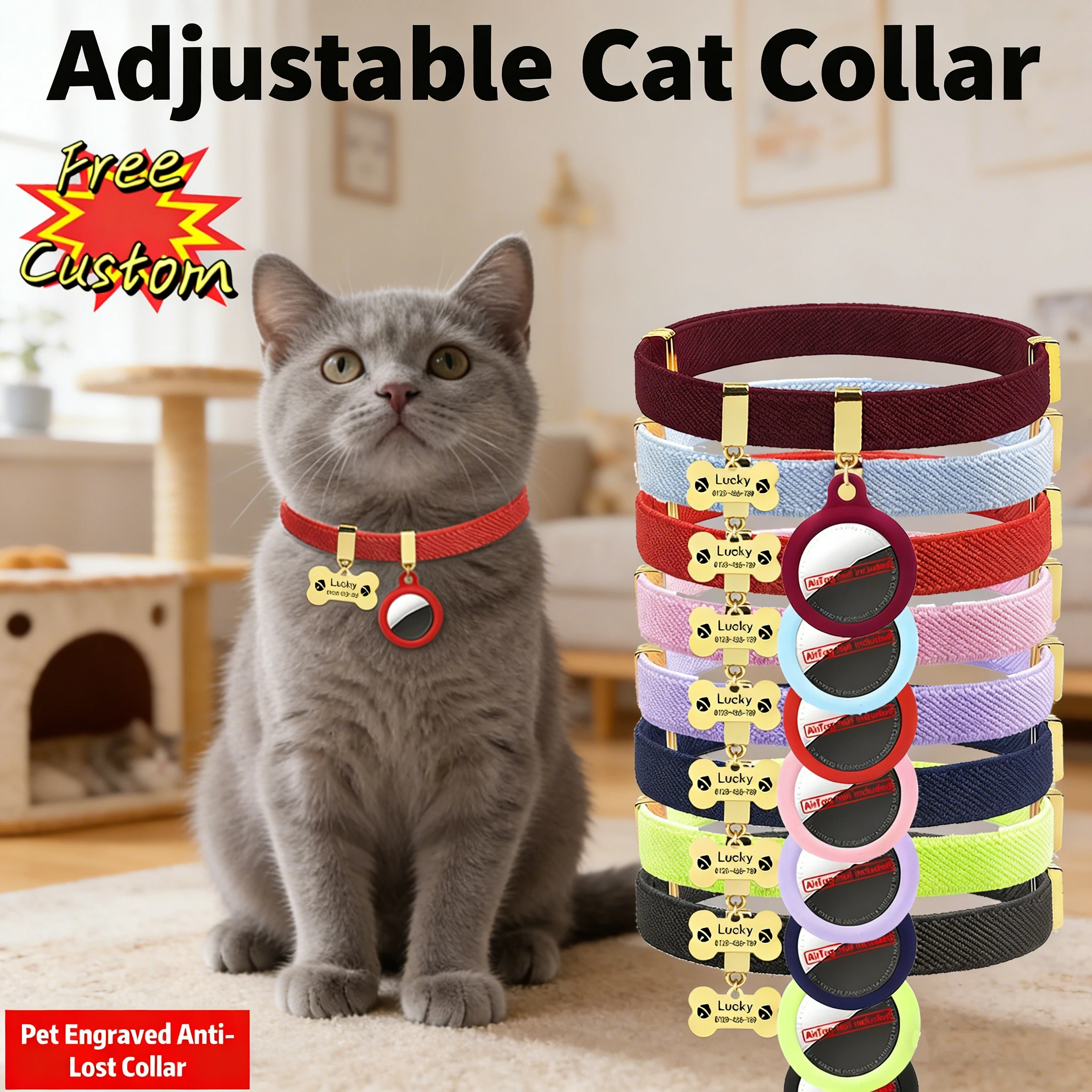 

Breakaway AirTag Cat Collar Customized Elastic Kitten Tracker Kitten Collar with Cute AirTag Holder GPS Puppies Pet ID Name Tag