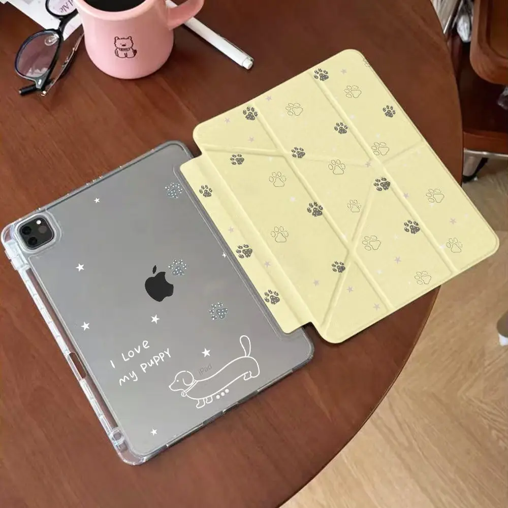 Ins Sausage Dog Paw Print 3-Y Fold iPad Case For iPad  iPad Pro 12.9in Air7 Pro 11 13in 2025 10th 11th M4/5 MINI Protected Cover