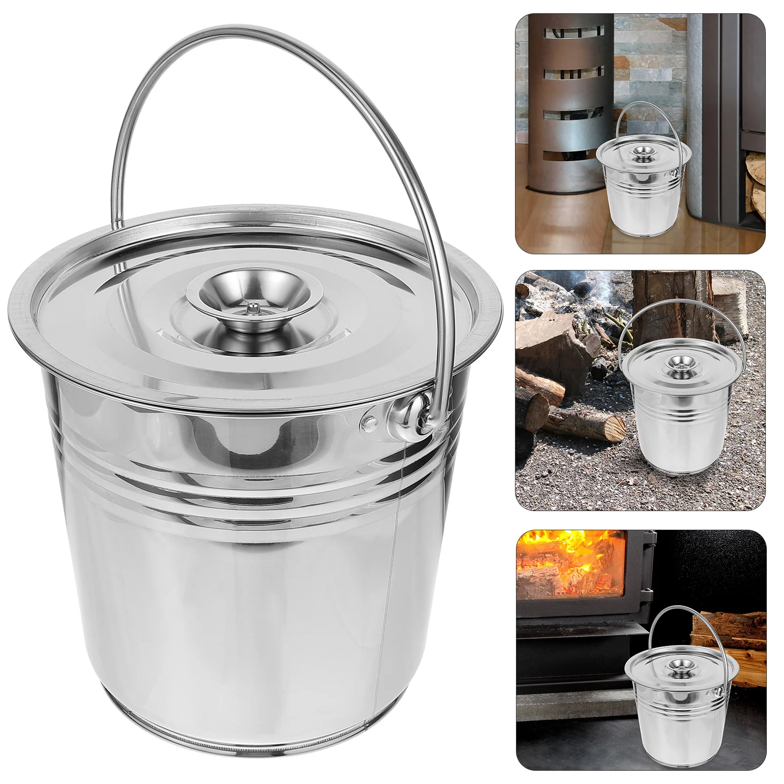 Stainless Steel Fireplace Cleaning Ash Bucket Charcoal Grill Metal Furnace Multipurpose