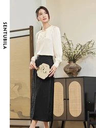 SENTUBILA New Chinese Style Skirt Set Round Neck Top Straight Skirt Two Piece Set 2024 Spring Elegant Women's Suit 141Z52987