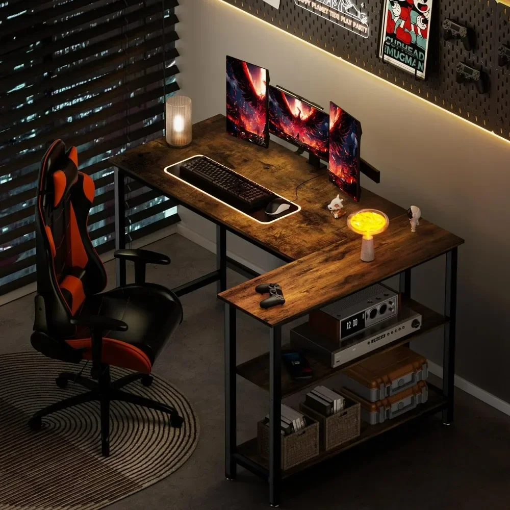 43 Inch Gaming Desk, Computer Corner Desk, Home Office Writing Desk with Shelf, Space-Saving Workstation Table