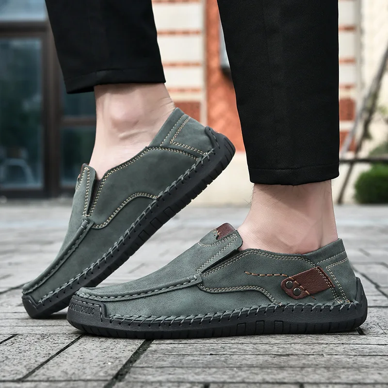 Spring Fall Men Leather Shoes Fashion Casual Comfortable Slip on Loafers Handmade Leather Men Shoes Flats Moccasins Walking Shoe