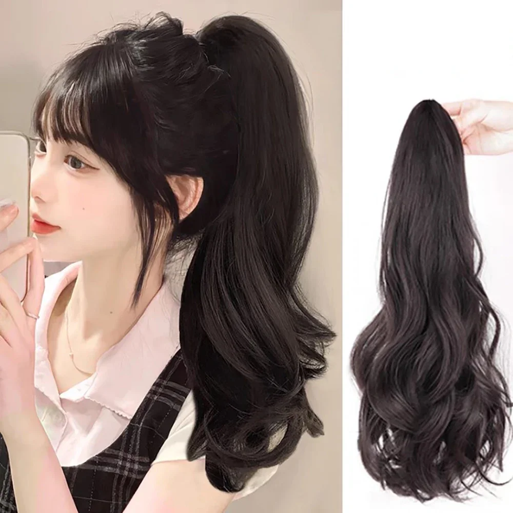

synthetic wig Natural Women Fluffy Long Curly High Ponytail Grab Clip Wig Hottie Girls Invisible Waves Horsetail Extensions