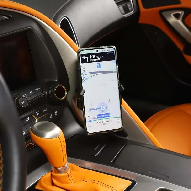 

For Chevrolet Corvette C7 14-19 Interior Car Accessories ABS Black Car Central Control Mobile Phone Holder GPS Navigation Holder