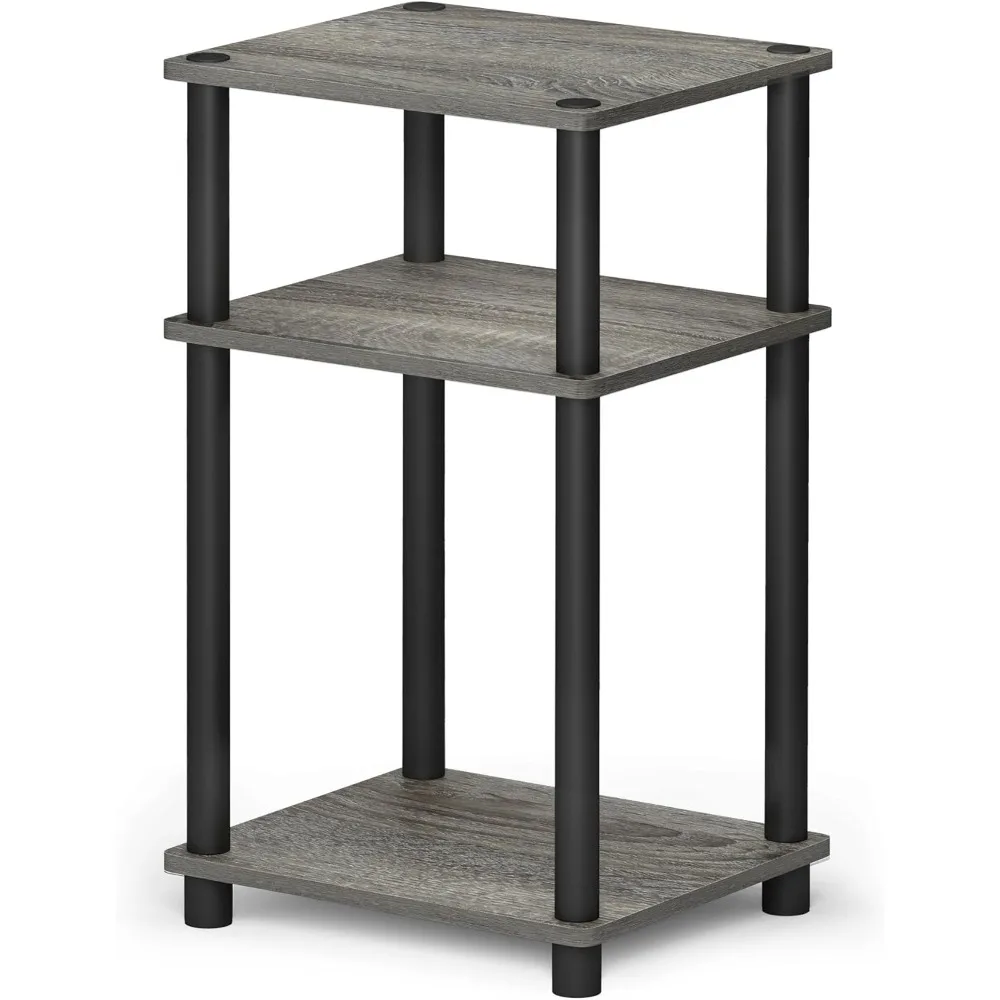 

Just 3-Tier Turn-N-Tube End Table / Side Table / Night Stand / Bedside Table with Plastic Poles, 1-Pack, French Oak Grey/Black