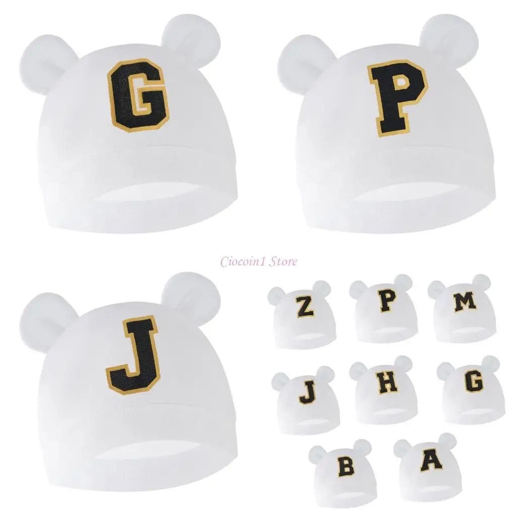 

Y1UB Bear Ear Hats Cotton Hat Letter Printed Soft Caps Nursery Hospital Hat